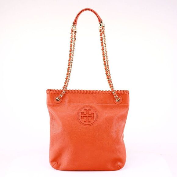 NWT Tory Burch MARION Leather Book Bag with Chain Orange $495+ - Picture 4 of 10